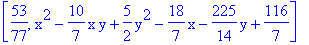 [53/77, x^2-10/7*x*y+5/2*y^2-18/7*x-225/14*y+116/7]